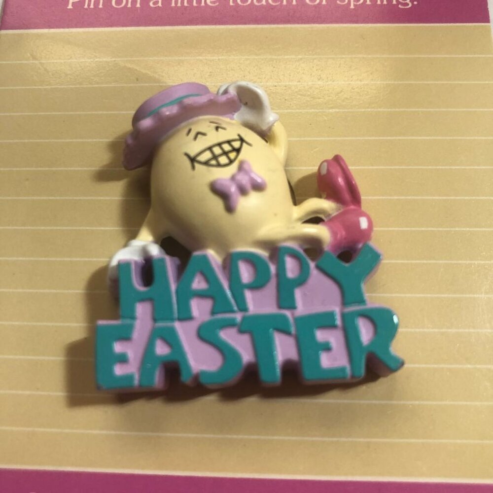 New Vintage Hallmark Lapel Pin Easter Egg Head Happy Man Anthropomorphic 80's